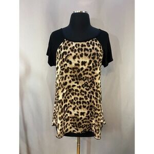Now N Forever Womens Sz? Leopard Print Raglan Tunic Top | Y2K Cheetah Soft Goth